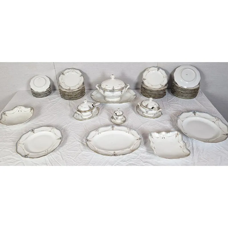 Hot Pamono Decorated Porcelain Tableware, 1890s, Set of 60