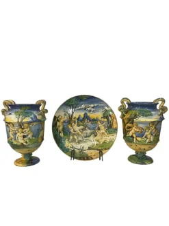 Discount Pamono Decorative Amphorae and Plate from Cantagallo, 19th Century, Set of 3