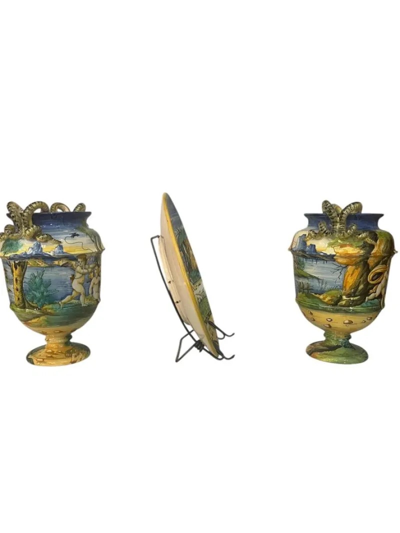 Discount Pamono Decorative Amphorae and Plate from Cantagallo, 19th Century, Set of 3