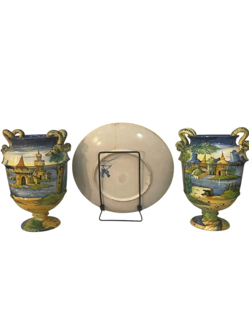 Discount Pamono Decorative Amphorae and Plate from Cantagallo, 19th Century, Set of 3
