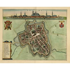 New Pamono Decorative Bird's-Eye View Map of Ieper or Ypres in Belgium by Blaeu, 1649