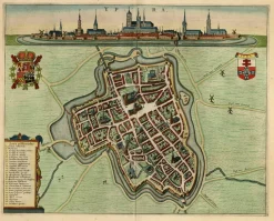 New Pamono Decorative Bird's-Eye View Map of Ieper or Ypres in Belgium by Blaeu, 1649
