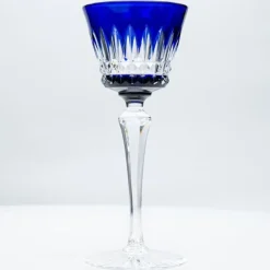 Pamono Deep Blue Overlay Baccarat Crystal Glasses and Decanter, France, 1940s, Set of 7><noscript><img width=