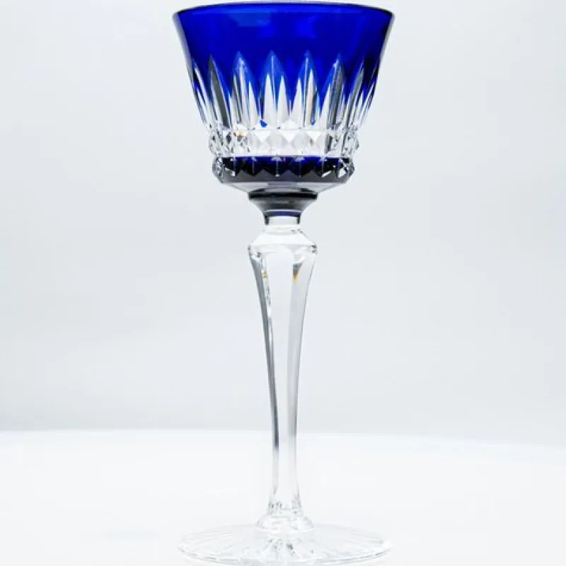 Pamono Deep Blue Overlay Baccarat Crystal Glasses and Decanter, France, 1940s, Set of 7> Glassware