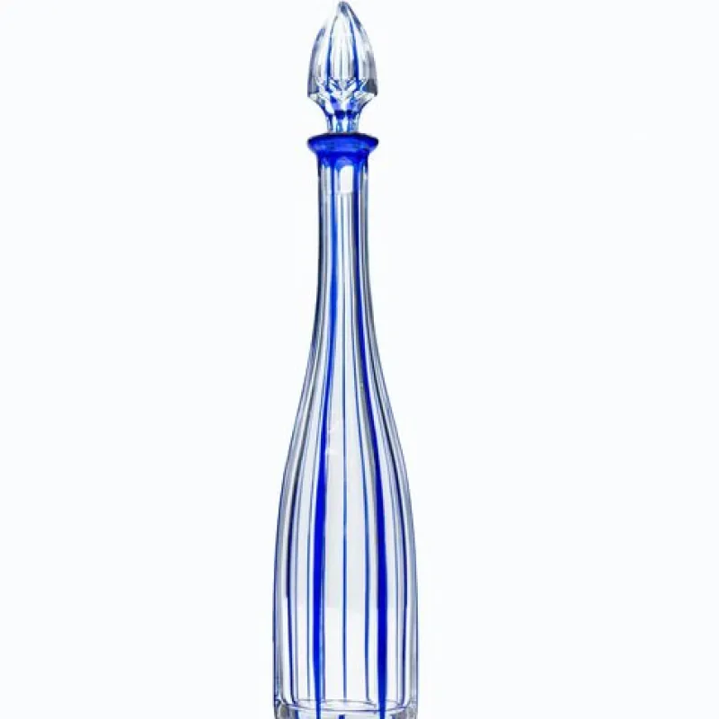 Pamono Deep Blue Overlay Baccarat Crystal Glasses and Decanter, France, 1940s, Set of 7> Glassware