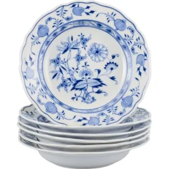 Best Pamono Deep Porcelain Plates with Blue Onion Pattern, Meissen, Germany, Set of 6
