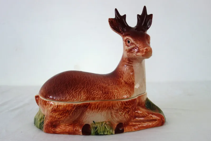 Pamono Deer Terrine in Majolica by Michel Caugant, France, 1950s> Dinnerware Accessories