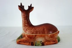 Pamono Deer Terrine in Majolica by Michel Caugant, France, 1950s><noscript><img width=