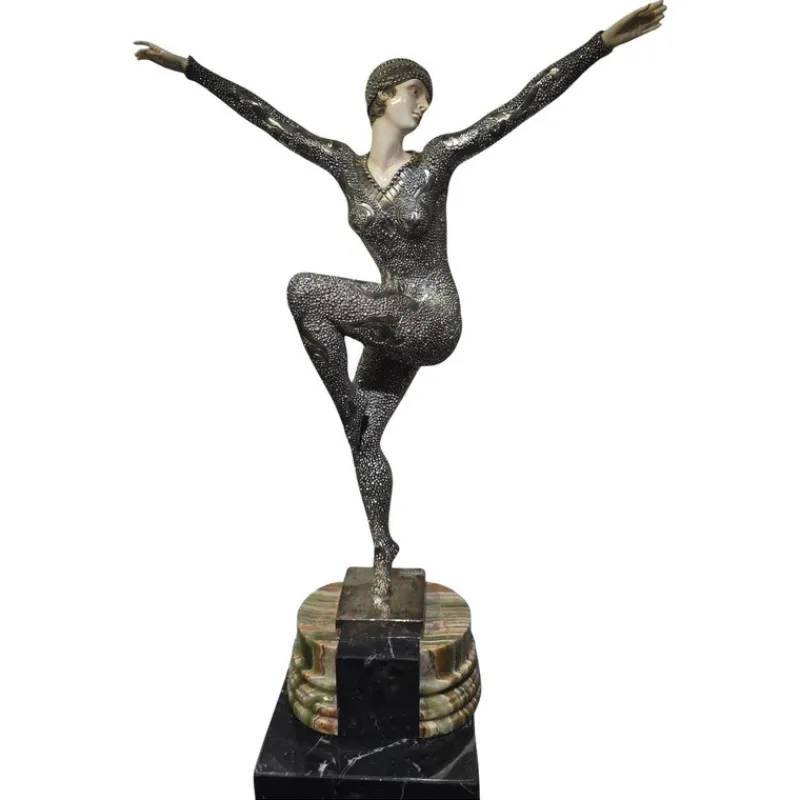 Outlet Pamono Demeter H. Chiparus, Art Deco Figure, 1920, Silvered Bronze