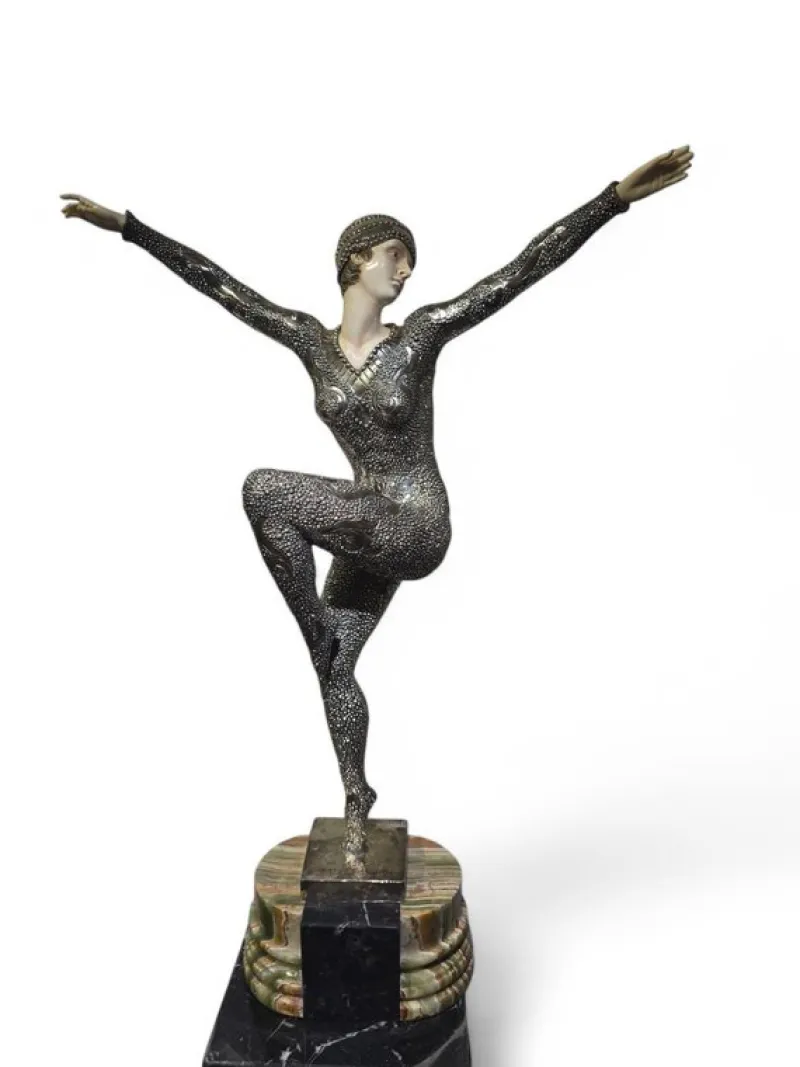 Outlet Pamono Demeter H. Chiparus, Art Deco Figure, 1920, Silvered Bronze