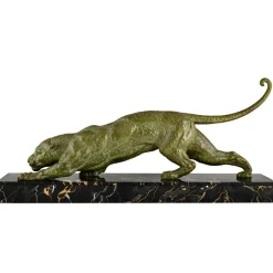 Pamono Demetre Chiparus, Art Deco Panther Sculpture, 1930, Metal Sculpture on Marble Base> Art Deco