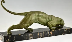 Pamono Demetre Chiparus, Art Deco Panther Sculpture, 1930, Metal Sculpture on Marble Base><noscript><img width=