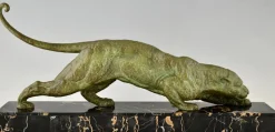 Pamono Demetre Chiparus, Art Deco Panther Sculpture, 1930, Metal Sculpture on Marble Base><noscript><img width=