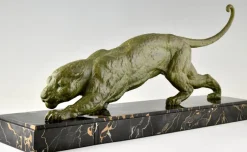 Pamono Demetre Chiparus, Art Deco Panther Sculpture, 1930, Metal Sculpture on Marble Base><noscript><img width=