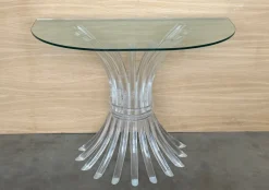 New Pamono Demi-Lune Acrylic Glass Console Table with Clear Glass Top, 1950s