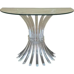 Discount Pamono Demilune Console Table with Acrylic Glass Pedestal Base and Clear Glass Top, 1960s