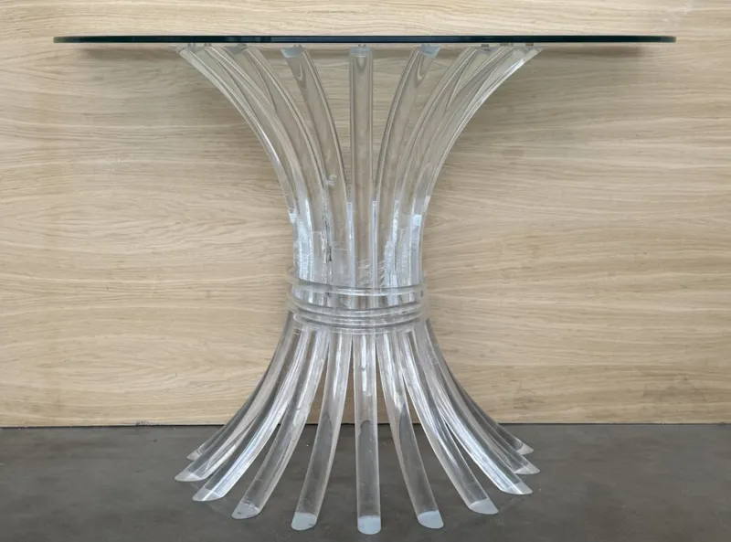 Discount Pamono Demilune Console Table with Acrylic Glass Pedestal Base and Clear Glass Top, 1960s