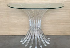 Discount Pamono Demilune Console Table with Acrylic Glass Pedestal Base and Clear Glass Top, 1960s