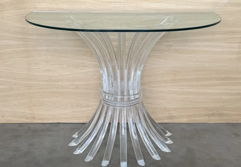 Discount Pamono Demilune Console Table with Acrylic Glass Pedestal Base and Clear Glass Top, 1960s