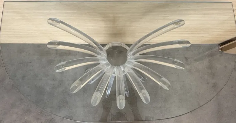 Discount Pamono Demilune Console Table with Acrylic Glass Pedestal Base and Clear Glass Top, 1960s