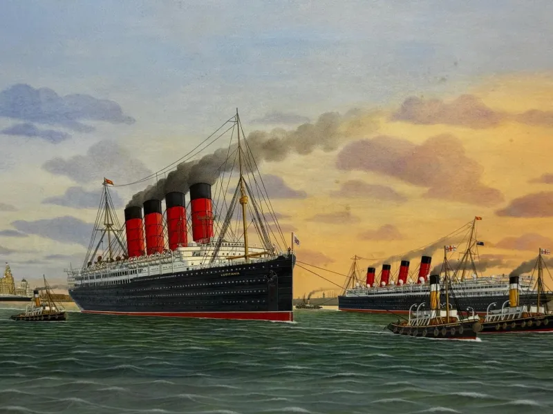 Pamono Dennis Green, Sisters of the Mersey RMS Lusitania & RMS Mauretania, 2015, Gouache> Work On Paper