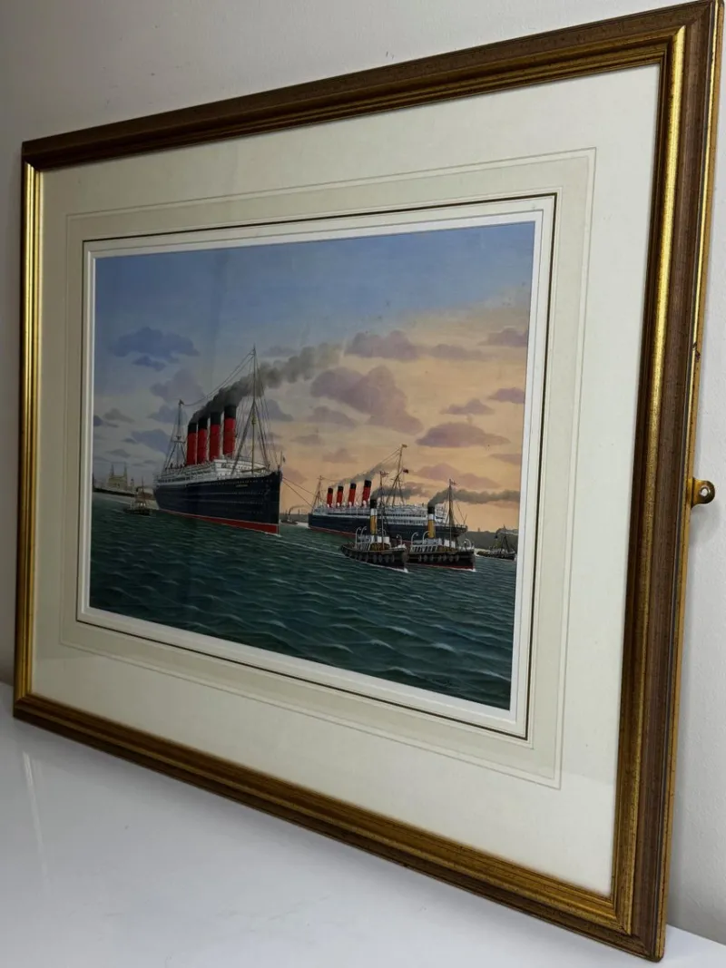 Pamono Dennis Green, Sisters of the Mersey RMS Lusitania & RMS Mauretania, 2015, Gouache> Work On Paper