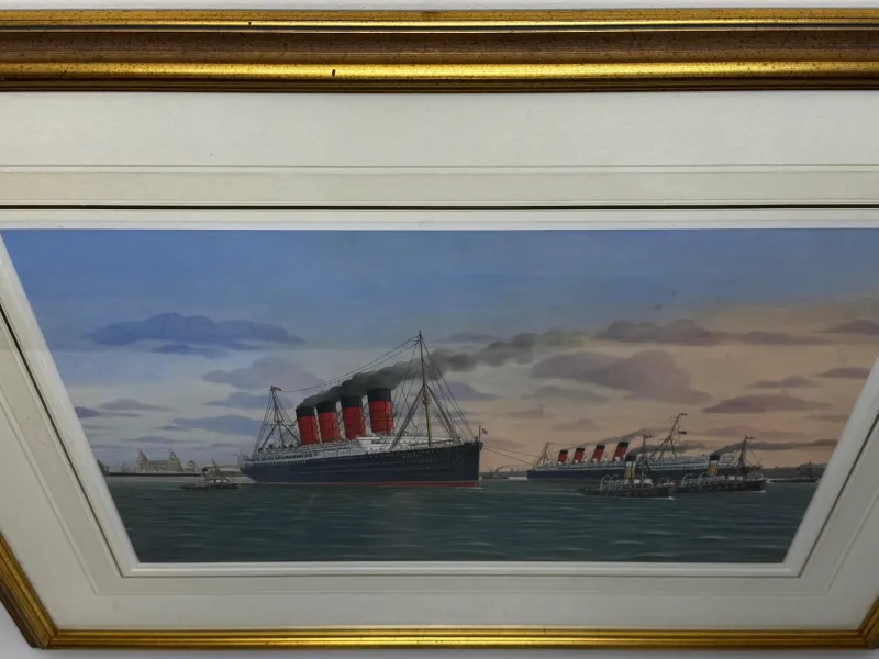 Pamono Dennis Green, Sisters of the Mersey RMS Lusitania & RMS Mauretania, 2015, Gouache> Work On Paper