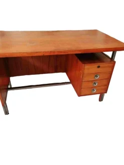 Discount Pamono Desk in Veneered Wood, Metal with Leather Finish, 1950s