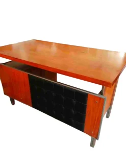 Discount Pamono Desk in Veneered Wood, Metal with Leather Finish, 1950s