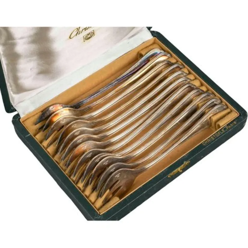 Pamono Dessert Forks attributed to Christofle, Paris, 1960s, Set of 12> Cutlery & Serving Utensils