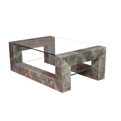 Pamono Devon Coffee Table in Root Green Marble with Two Inset Glass Tops by Joaquín Moll for Meddel España> Tables