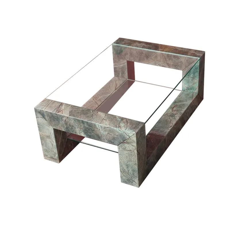 Pamono Devon Coffee Table in Root Green Marble with Two Inset Glass Tops by Joaquín Moll for Meddel España> Tables