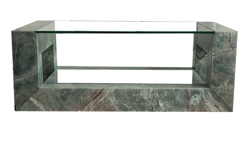Pamono Devon Coffee Table in Root Green Marble with Two Inset Glass Tops by Joaquín Moll for Meddel España> Tables