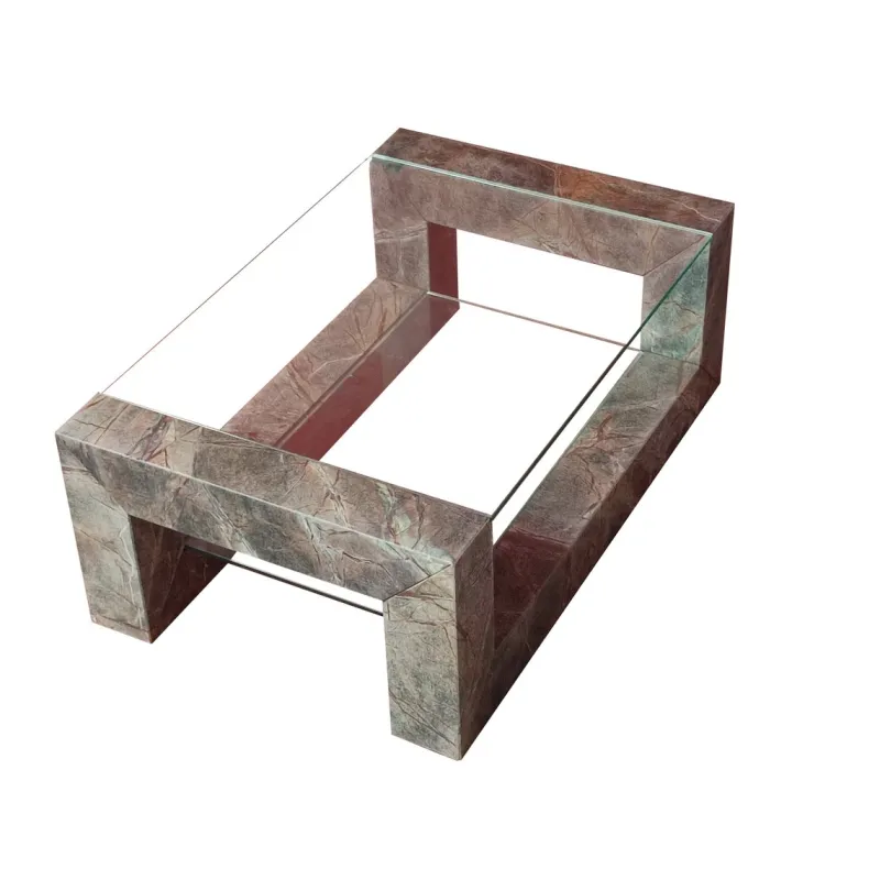 Pamono Devon Coffee Table in Root Green Marble with Two Inset Glass Tops by Joaquín Moll for Meddel España> Tables