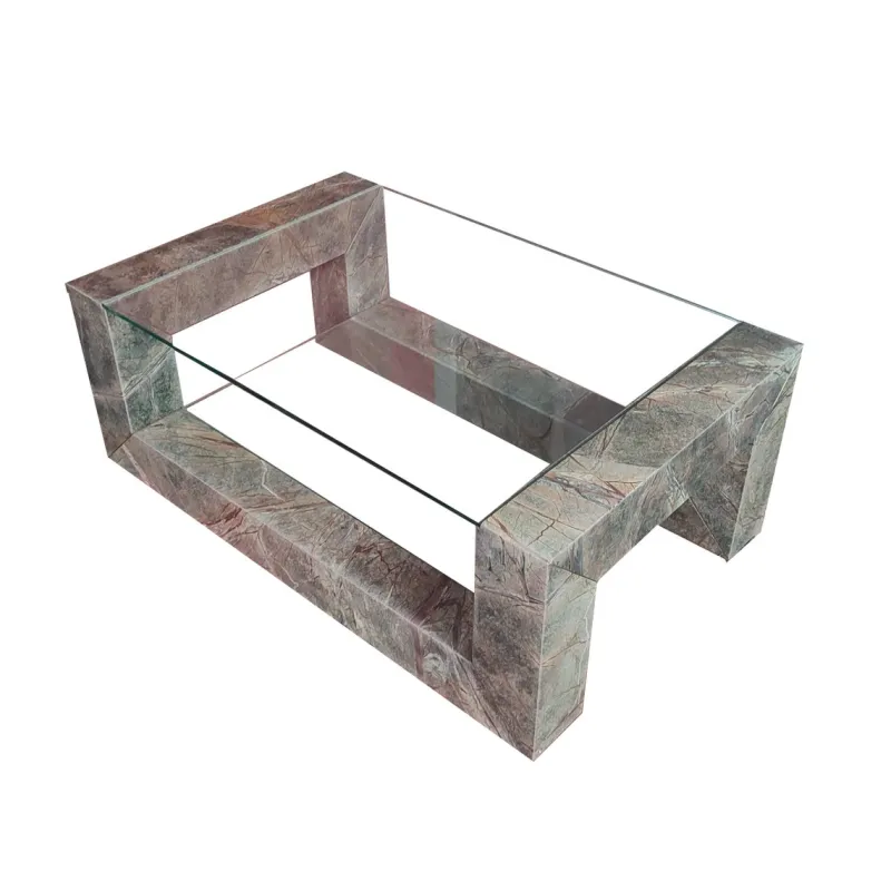 Pamono Devon Coffee Table in Root Green Marble with Two Inset Glass Tops by Joaquín Moll for Meddel España> Tables