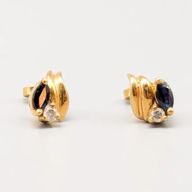 Online Pamono Diamond Earrings in Gold with Sapphires, Set of 2