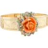 Hot Pamono Diamond, Emerald, Sapphire,Orange Coral Flower & Rose Gold Bracelet