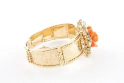 Hot Pamono Diamond, Emerald, Sapphire,Orange Coral Flower & Rose Gold Bracelet
