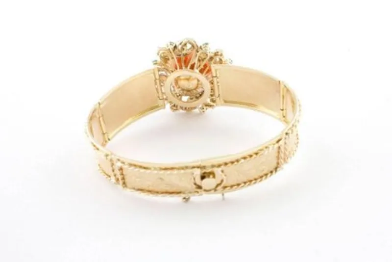 Hot Pamono Diamond, Emerald, Sapphire,Orange Coral Flower & Rose Gold Bracelet