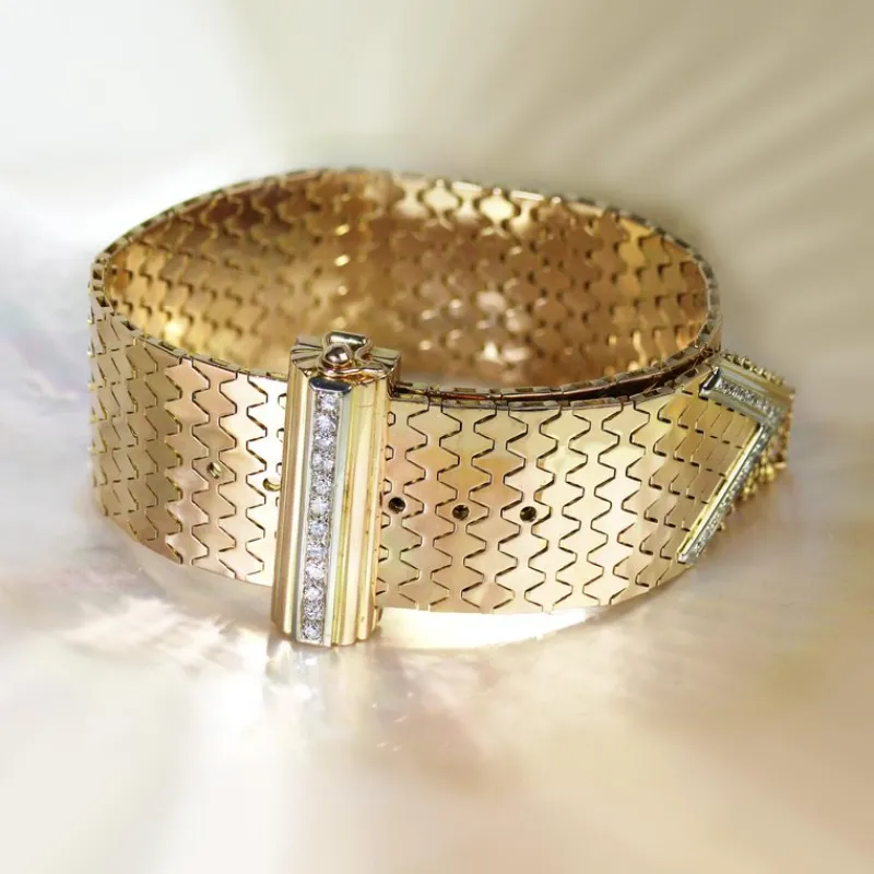 Pamono Diamonds 18 Karat Yellow Gold Belt Bracelet, 1950s> Bracelets