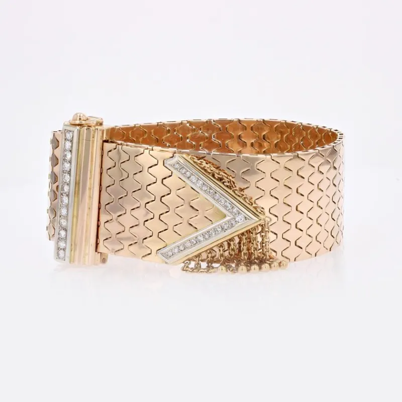 Pamono Diamonds 18 Karat Yellow Gold Belt Bracelet, 1950s> Bracelets