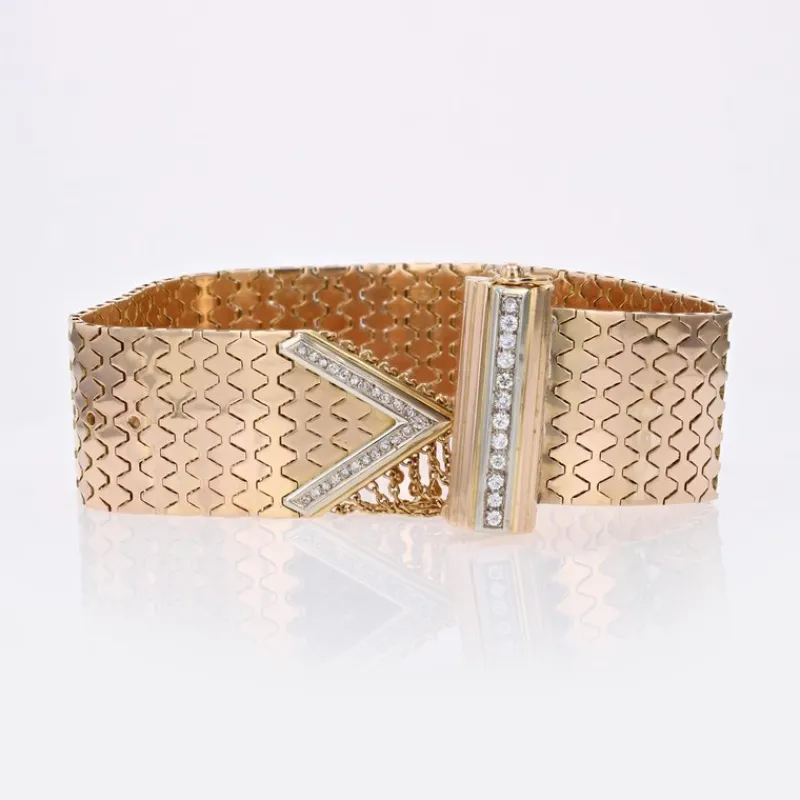 Pamono Diamonds 18 Karat Yellow Gold Belt Bracelet, 1950s> Bracelets