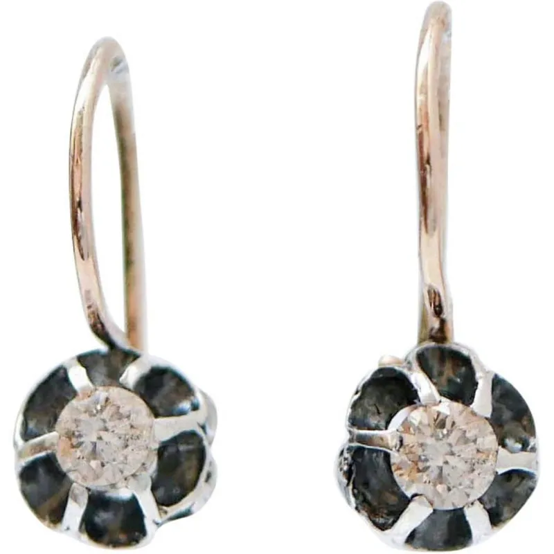Pamono Diamonds, Rose Gold and Silver Earrings, Set of 2> Earrings