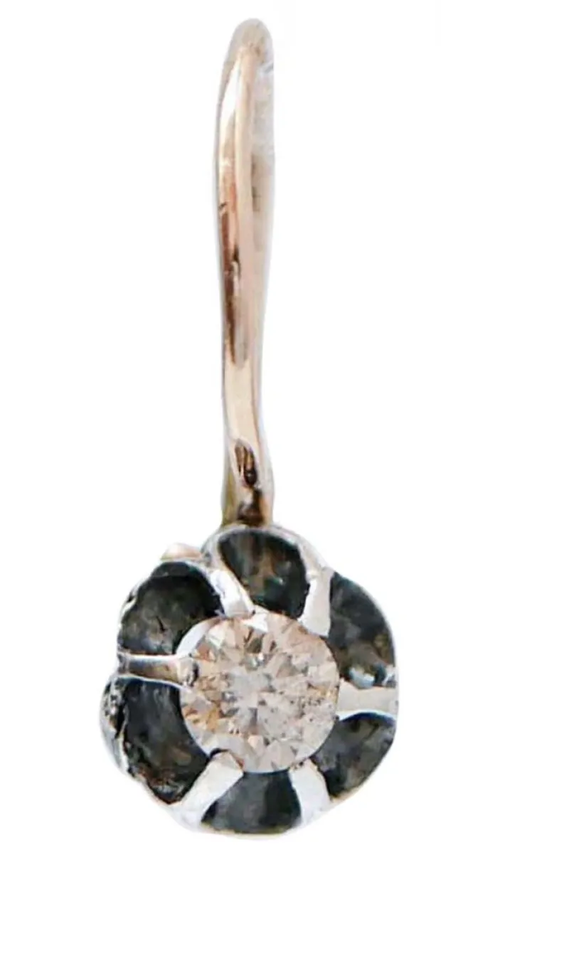 Pamono Diamonds, Rose Gold and Silver Earrings, Set of 2> Earrings