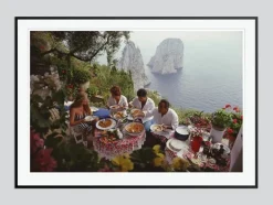 Pamono Dining Al Fresco On Capri C Print Framed in Black by Slim Aarons> Mid-Century|Photography