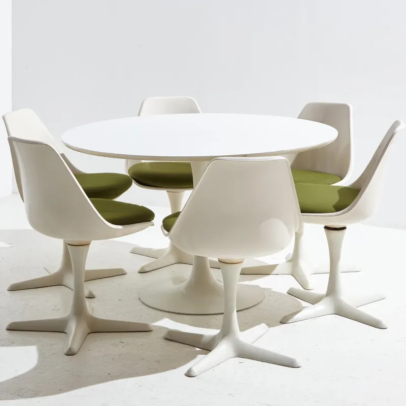 Pamono Dining Table and Chairs by Maurice Burke for Arkana, 1960s, Set of 7> Dining Tables & Sets