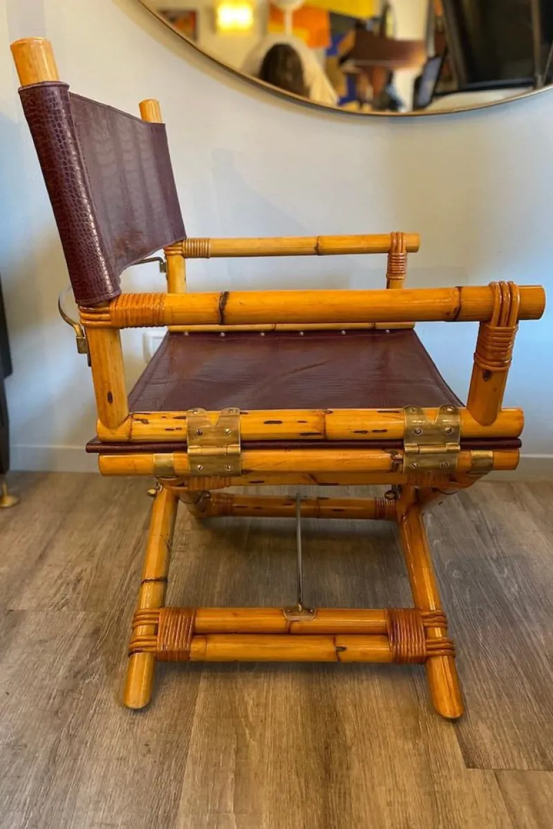 Pamono Director's Chair in Leather and Brass by Ryda Levi McGuire, 1960s> Lounge Chairs & Armchairs