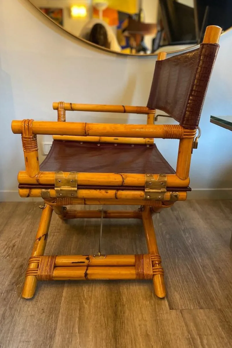 Pamono Director's Chair in Leather and Brass by Ryda Levi McGuire, 1960s> Lounge Chairs & Armchairs