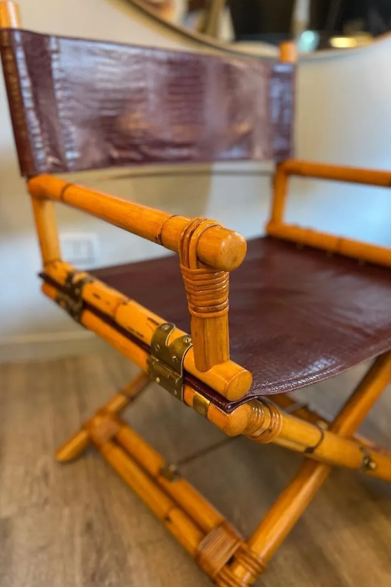 Pamono Director's Chair in Leather and Brass by Ryda Levi McGuire, 1960s> Lounge Chairs & Armchairs