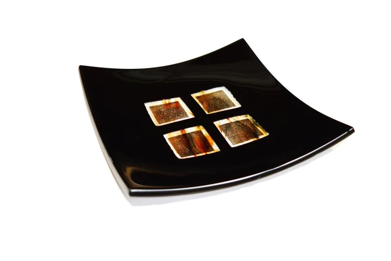 Pamono Dodezona R20 Black Murano Glass and Aventurine Plate by Stefano Birello for VéVé Glass> Decorative Plates
